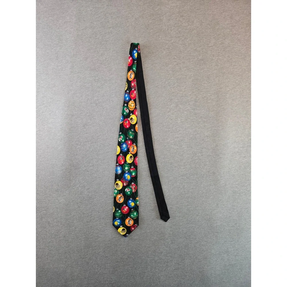 Vintage Looney Tunes Necktie Mens Black 1995 Christmas Ornaments Silk Holiday